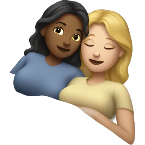 Two Caucasian women cuddling in bed emoji