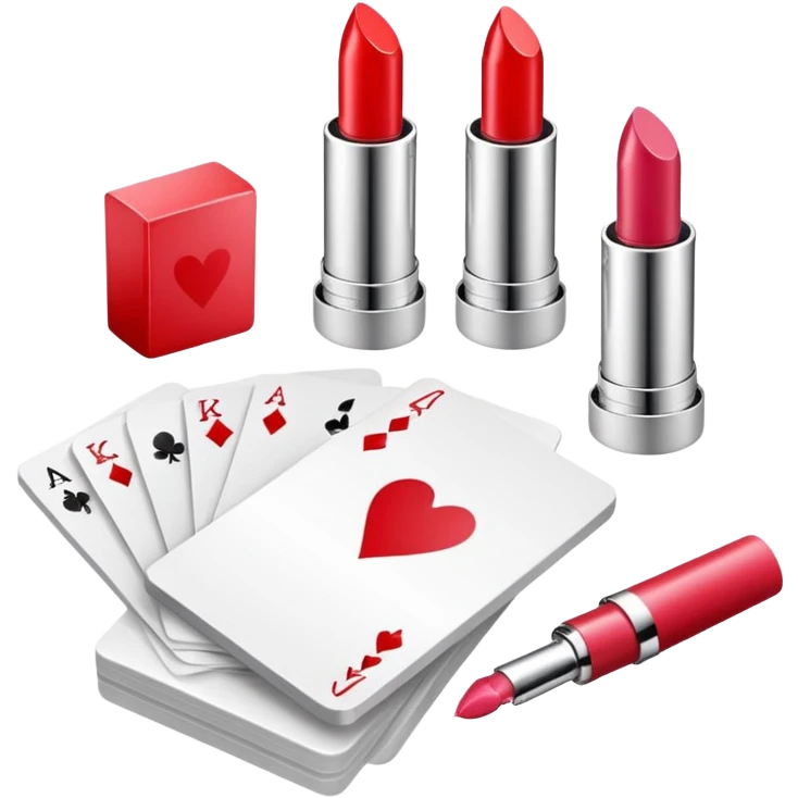 emoji of playing cards with illustrations of lipstick, serum and hand cream on them
 emoji