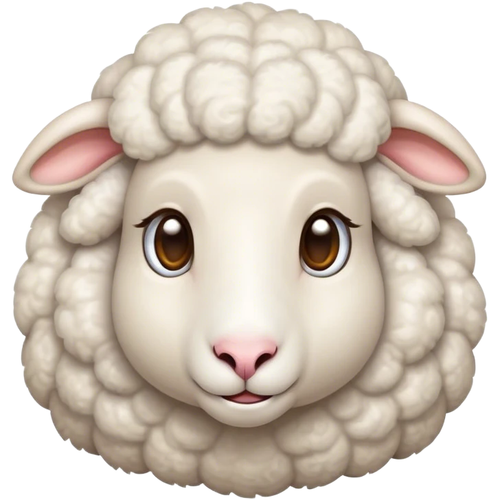 Cinematic Cute Sheep Portrait Emoji, Head tilted playfully and inquisitively, featuring a fluffy, pristine white fleece with soft, perky ears, round, sparkling gentle eyes filled with curiosity, Simplified yet irresistibly adorable features, highly detailed, glowing with a warm, friendly glow, high shine, affectionate and mellow, stylized with a touch of pastoral whimsy, bright and endearing, soft glowing outline, capturing the essence of a mischievous yet loving sheep, so playful it feels like it could graze out of the screen and into your arms! emoji