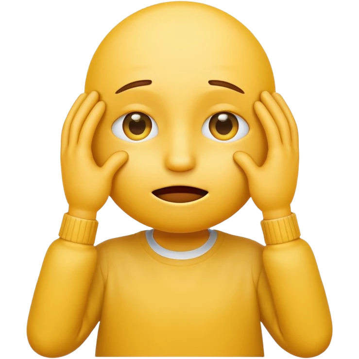 yellow emoticon with hands over eyes not smiling emoji
