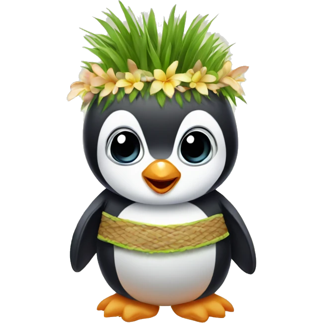 A baby penguin wearing a grass skirt. emoji