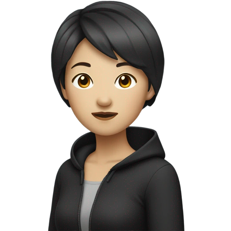 an asian women with short hair in black  emoji