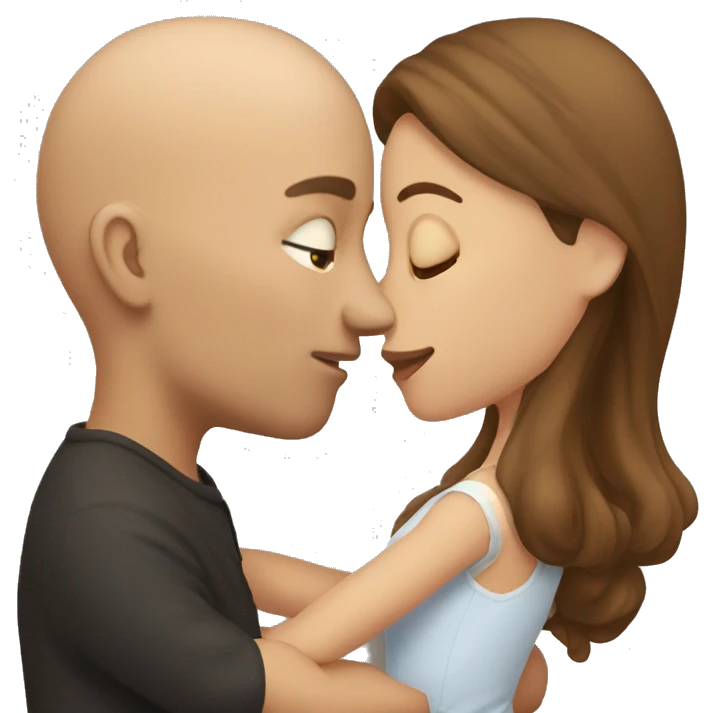 Bald man kissing brown haired girl emoji