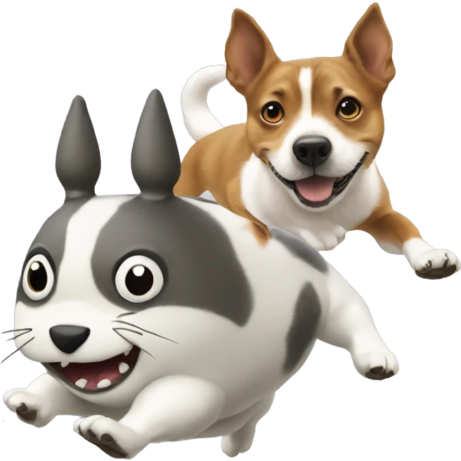 Totoro chasing a jack russel emoji