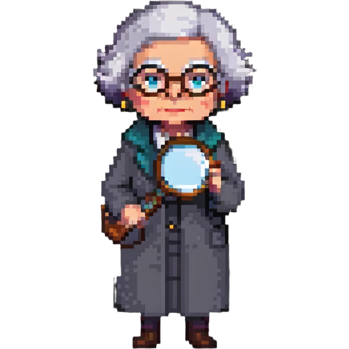 pixel art grandmother detective with a magnifying glass emoji