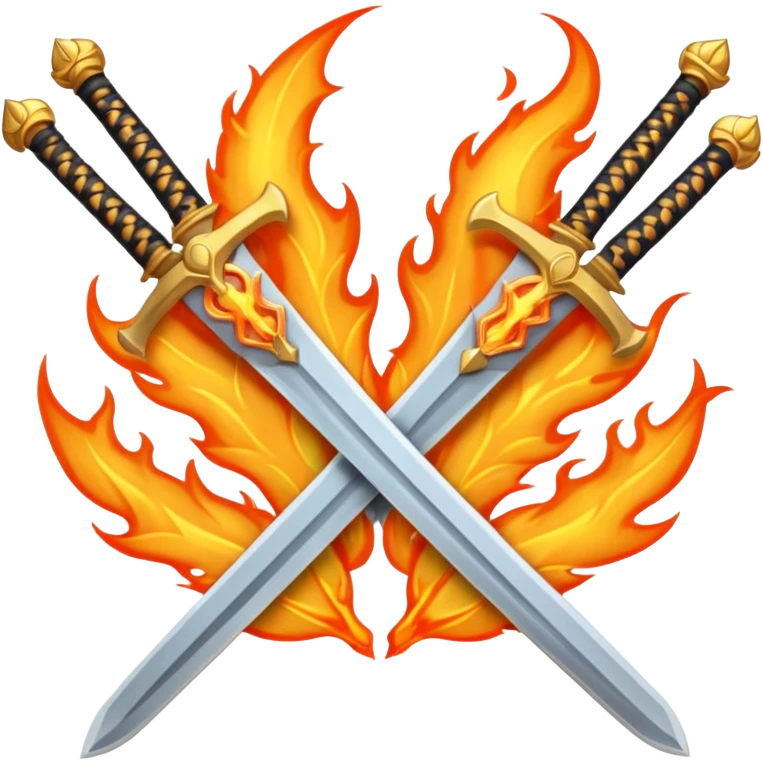 Fully golden on fire two royal swords crossed emoji