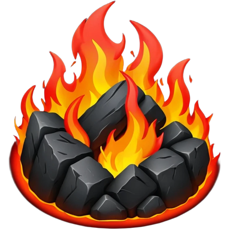 Red and black with fire with coal, hell emoji