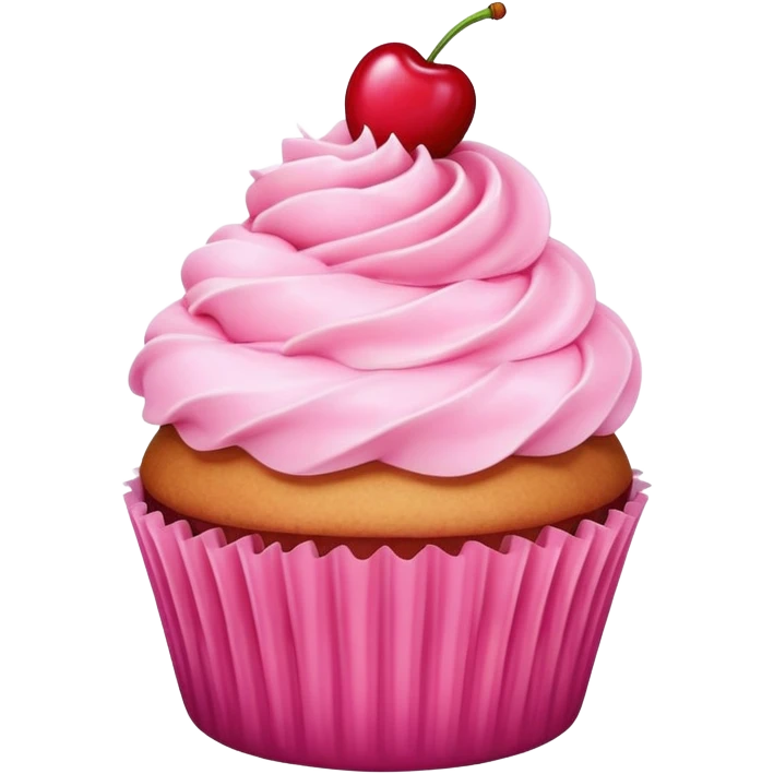 cupcake with pink icing, cherry on top, smiling face emoji