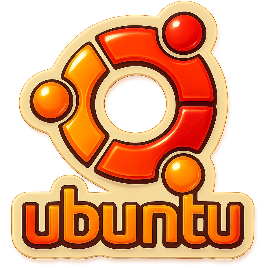 Ubuntu logo, sticker style, playful, bold colors, tech branding emoji