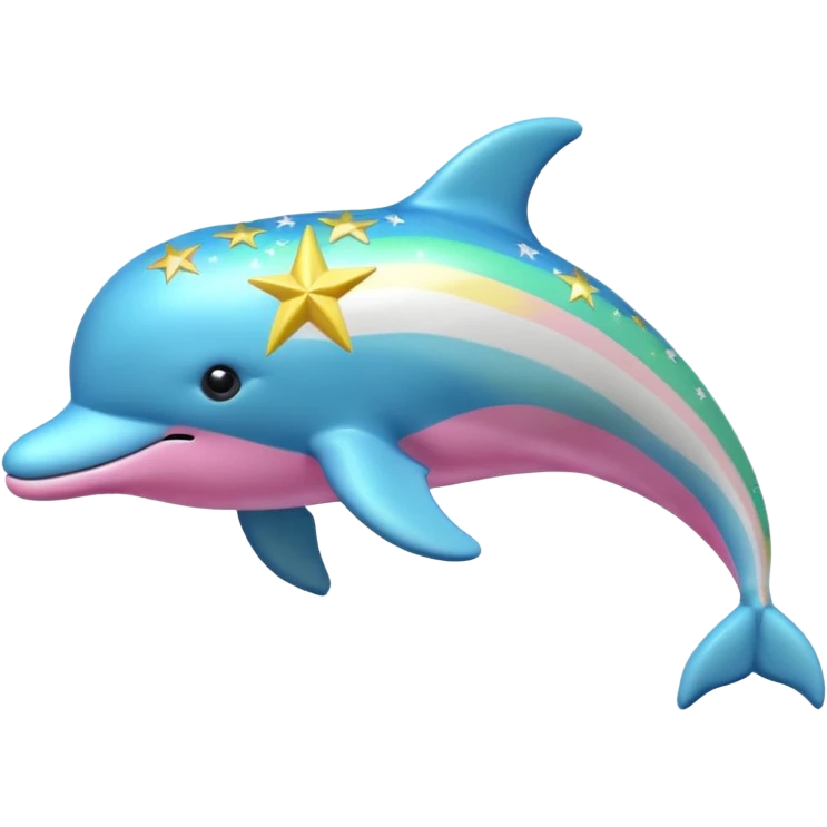 Blue, green, Yellow and pink streaked stuffed Dolphin with silver stars on it emoji