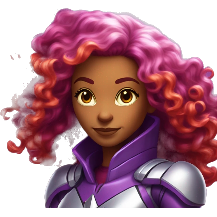 dc comics starfire glowing red curly long  hair, purple and silver spacesuit with no helmet   emoji