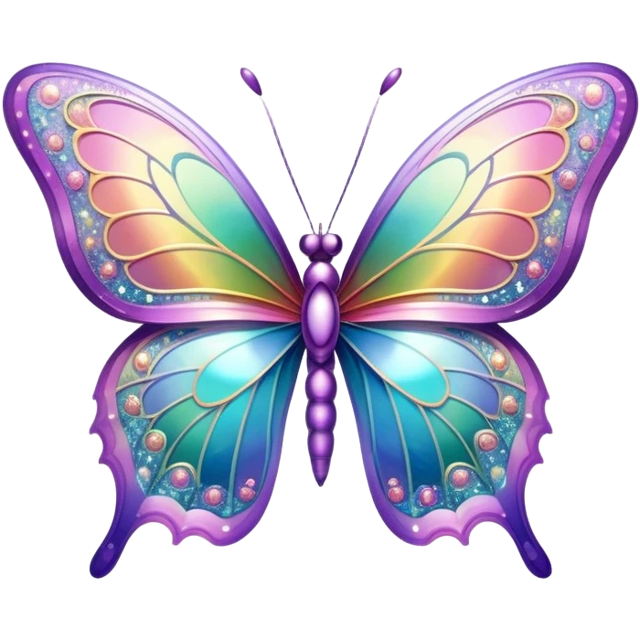 Pastel sparkly glittery iridescent rainbow transparent butterfly with detailed intricate patterns emoji