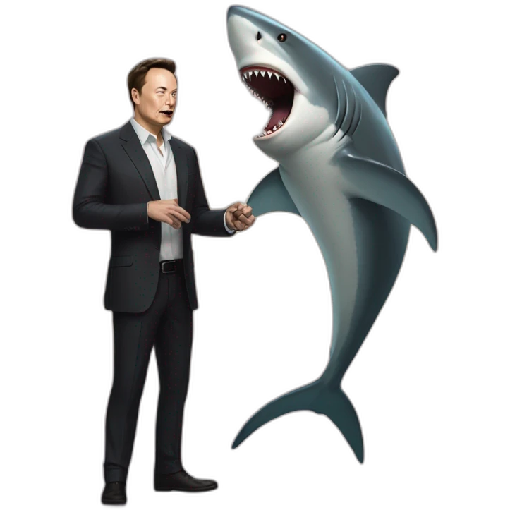a duel between elon musk and a shark emoji