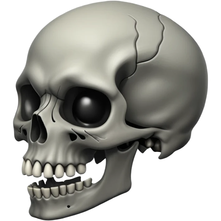 A skull that is dark depressing and under saturated make him creepy and scary but also cursed and his jaw is like uncanny long but not too long that it’s like monster long like impressive human achieveable long emoji