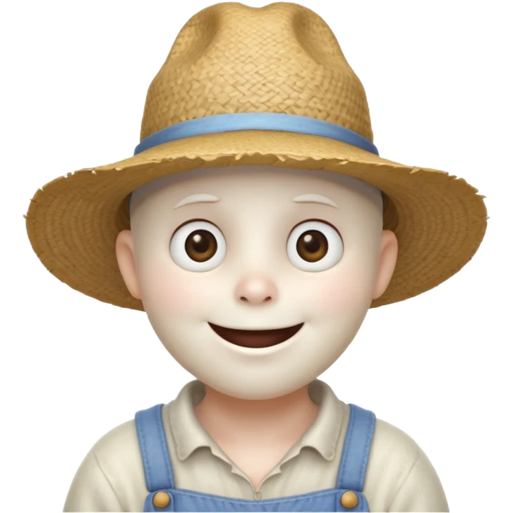 friendly ghost farmer portrait, head and shoulders only, straw hat, soft pale glow, gentle smile, cute cracked texture (not scary), cozy village vibe, warm lighting, 3D cartoon, mobile game icon style, clean background, no text, no watermark
 
 emoji