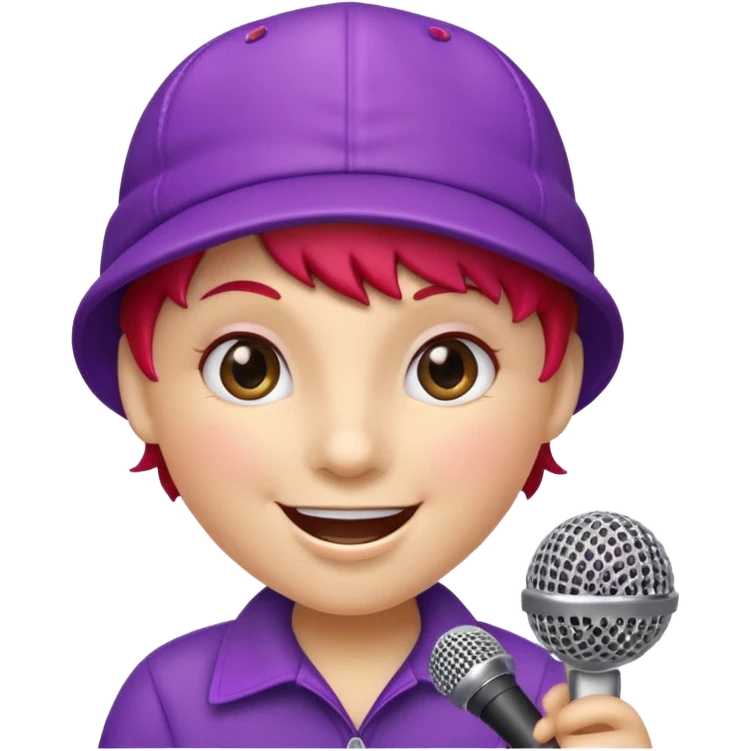  strawberry wearing purple cap, with mic emoji