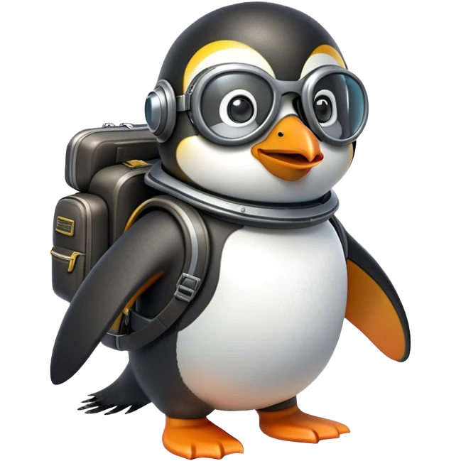 Penguin with jetpack and aviator glasses emoji