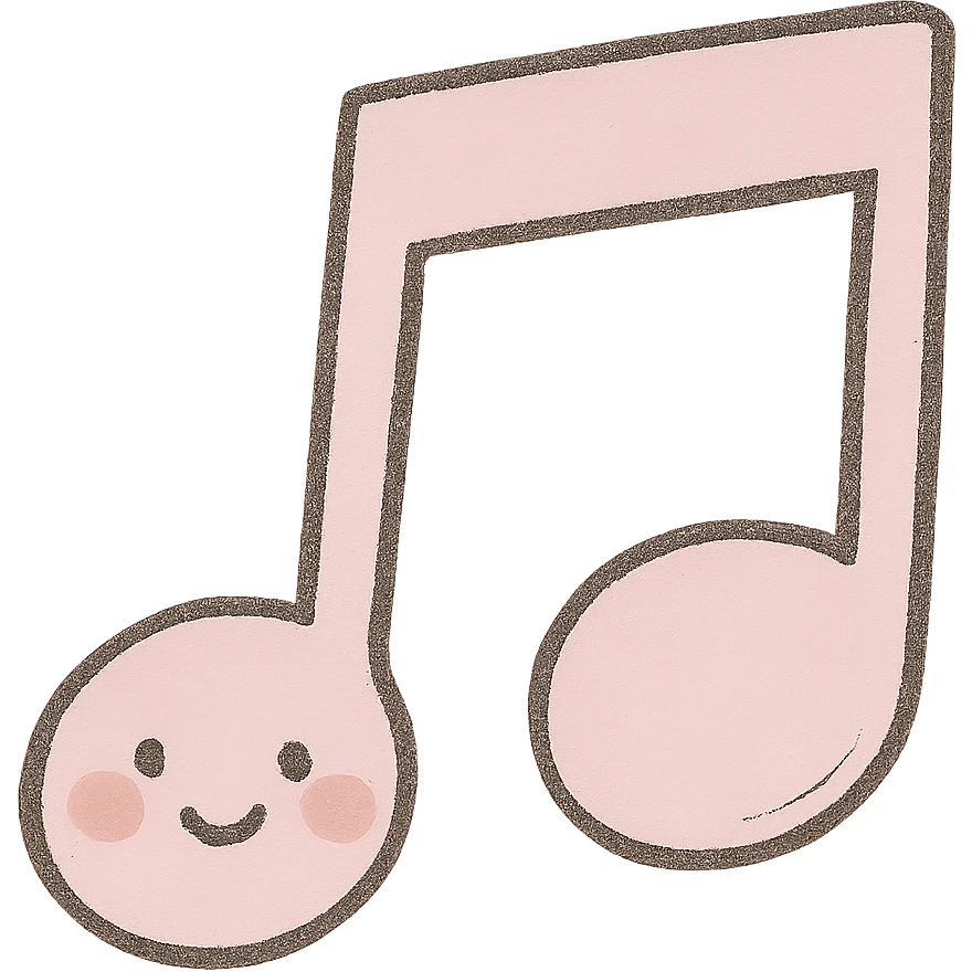 Create a soft and cute music icon in a Japanese hand-drawn style with a soft pink color palette, matching the reference style. The icon should be suitable for a mobile home screen and have a transparent background. emoji