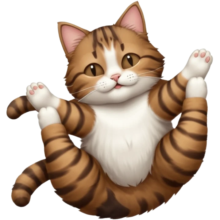 dark brown tabby and white cat in funny positions upside down with eyes closed emoji