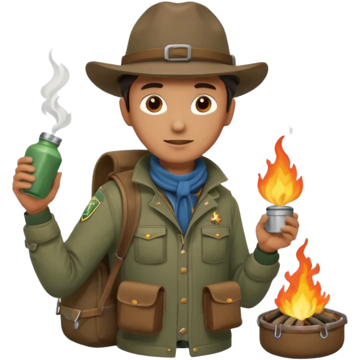 mountain ranger at campfire emoji