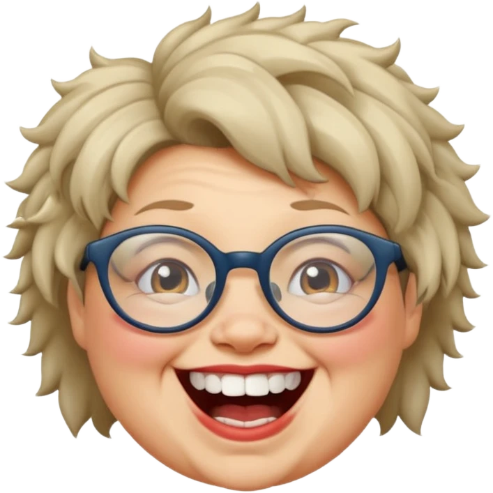 short fat lady with glasses ,crooked teeth and crazt hair emoji