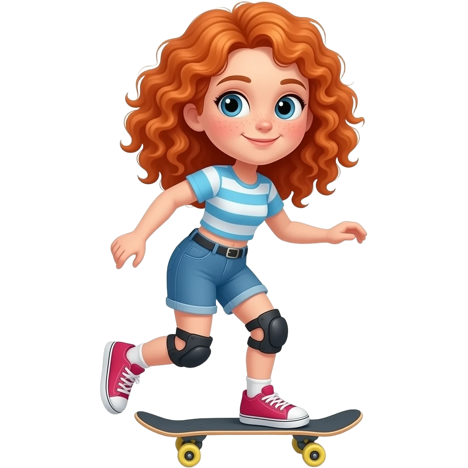 Fille rousse bouclés tâches de rousseur patinage skateboard emoji