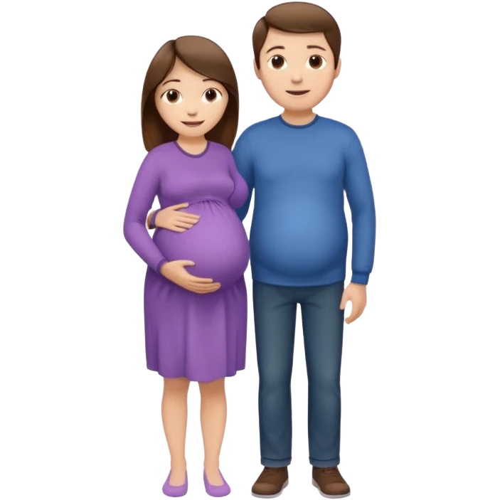 A pregnant woman with long straight brown hair and fair skin and man with short brown hair and fair skin  emoji