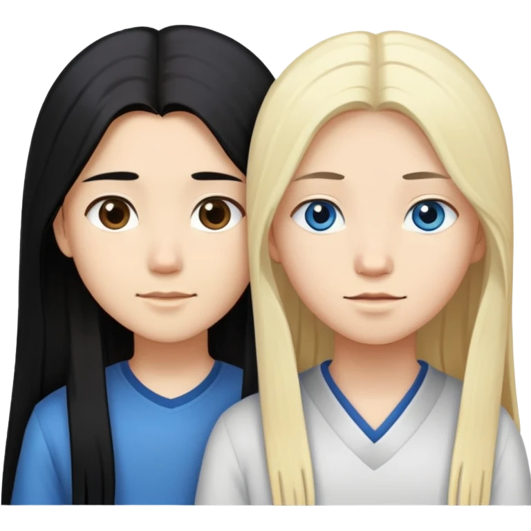Asian girl with long black hair and brown eyes and white boy with blonde hair and blue eyes couple emoji
