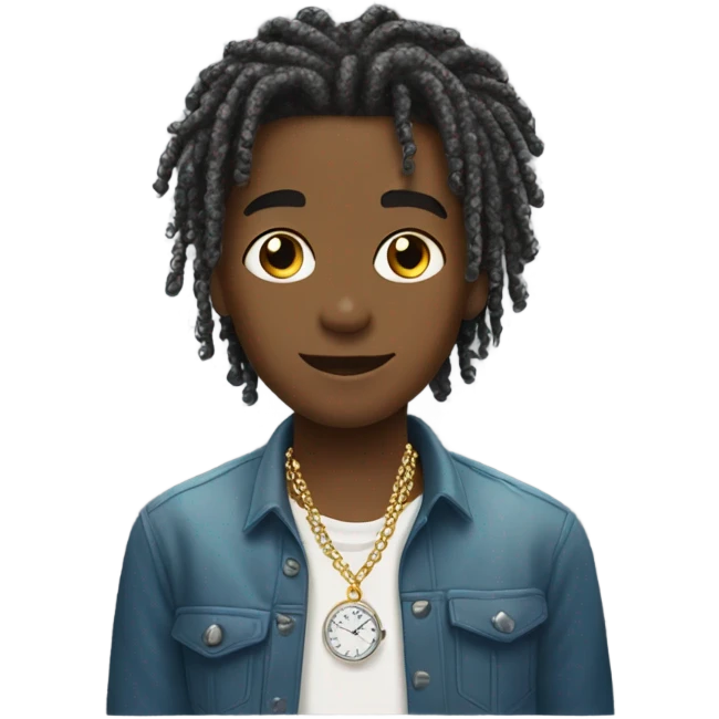 a boy with short dreads with a diamond chain and diamond blinging watch emoji