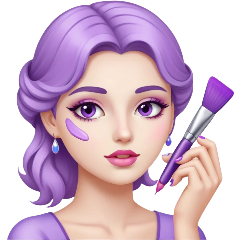 quiero una mujer con piel clara la cual se este maquillando con productos en tonos lilas emoji