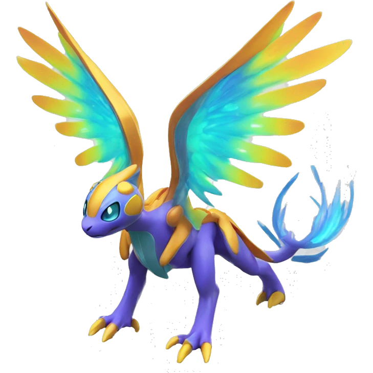 Colorful Celestial Neon Colors Vibrant Colors Flying Futuristic Fakémon-Legendary-Pokémon-Creature Full Body emoji