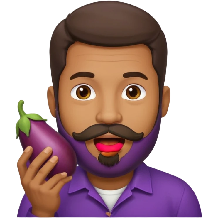 Dominican man with a beard as an eggplant in his mouth emoji