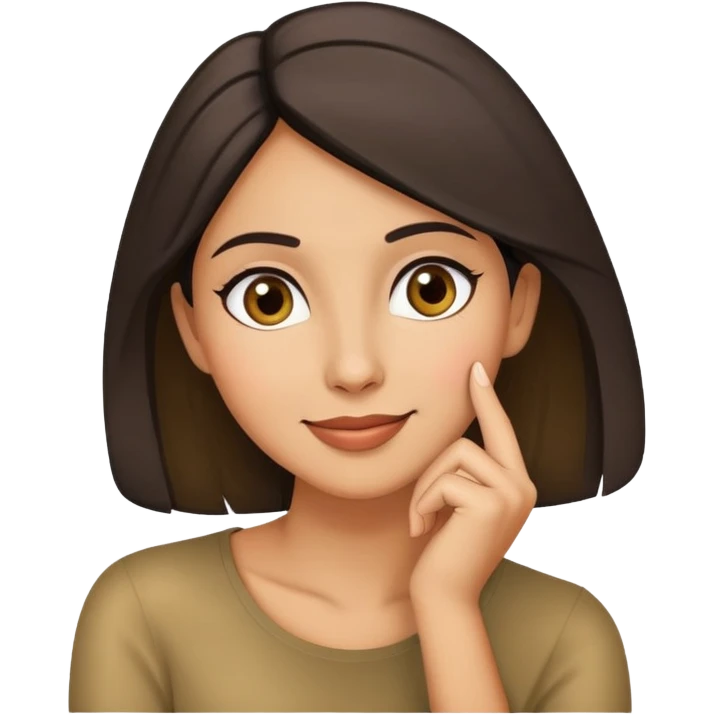 woman emoji with sly smile hand on chin thinking emoji