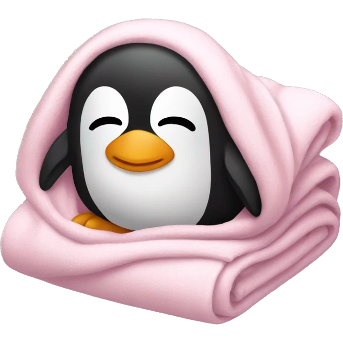 penguin sleeping with light pink blanket emoji
