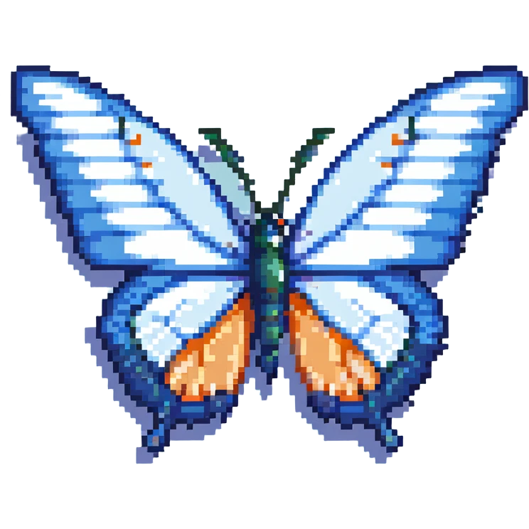 Blue butterfly with pixelated wings emoji