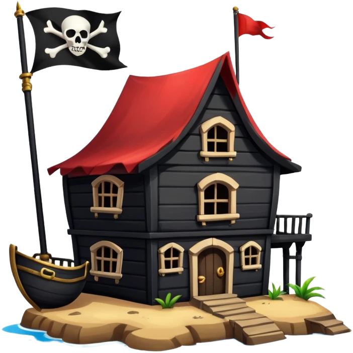 old pirate's house with skull flag emoji