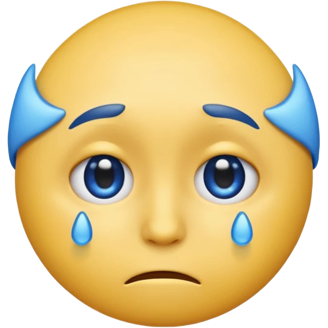 A regular, simple, yellow  skin, round face emoji looking straight at me not smilling, just staring with a blue and almost clear looking tear rolling down its cheek emoji