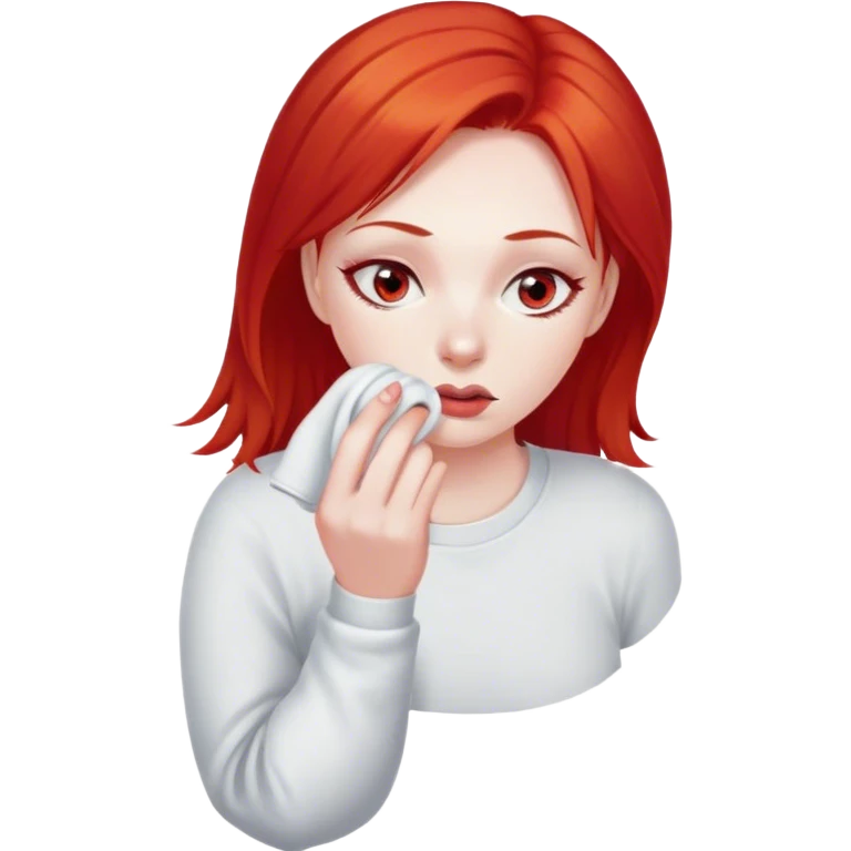 a woman with red hair and red eyes sniffing a white sock emoji