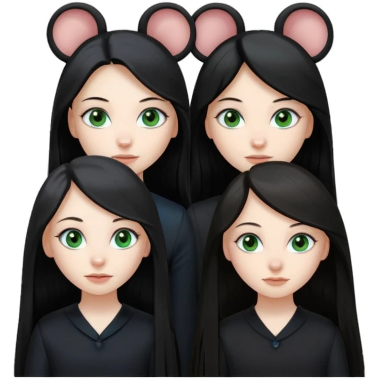 Two girls one with long black hair, blue eyes very pale skin wearing black clothes the other one with long mousey brown hair, green eyes and pale skin emoji