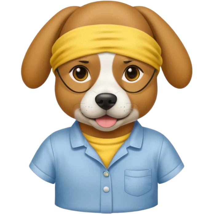 a dog with yellow sleep mask and wearing shirt emoji