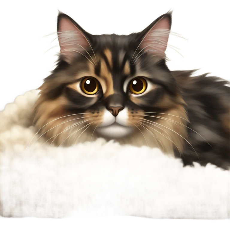 Long hair tortie cat kneading a sheep skin throw emoji
