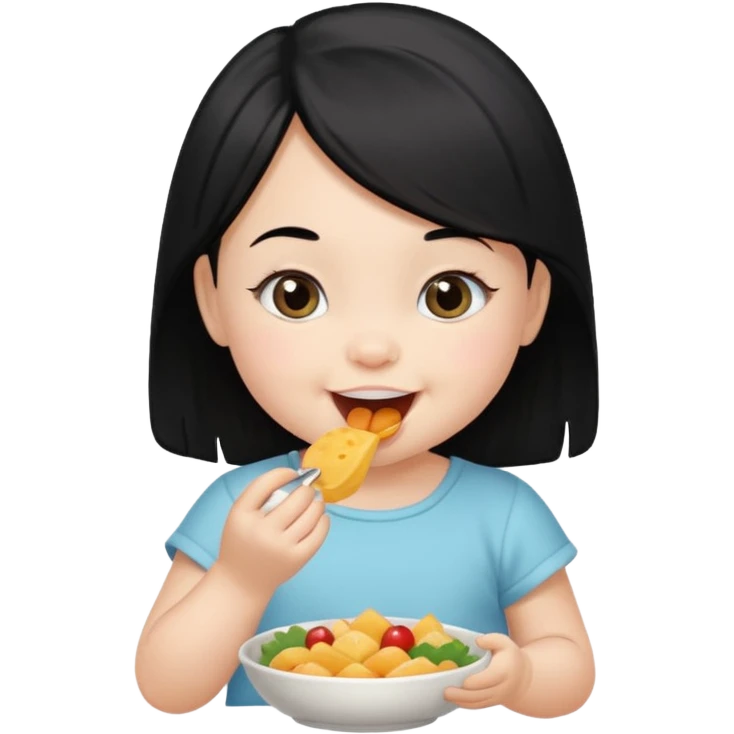 eating food well baby with happy face black hair girl emoji