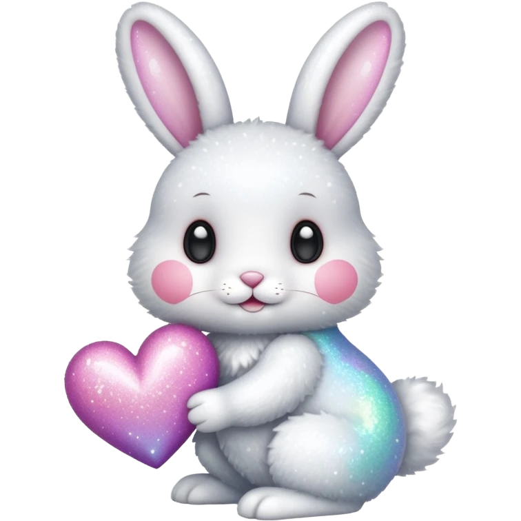 White glitter bunny with heart emoji
