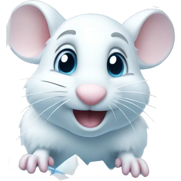 Cute cartoony white mouse frozen in block of ice emoji