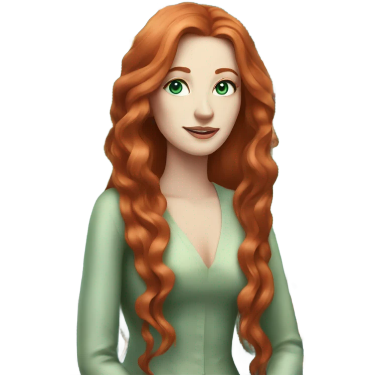 Rich woman, red long hair,  pale-skin, emerald blue-green-eyes emoji