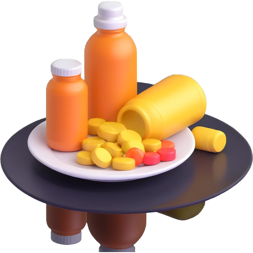 bottle of supplements next to an empty plate emoji