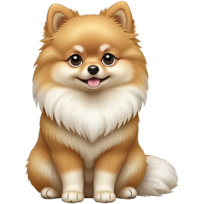 cinematic-[pomeranian]-realistic-full-body-sitting-emoji,-tail-resting-loosely-beside-its-paws,-head-tilted-dramatically, -fluffy-[cream]-fur,-simplified-yet-realistic-focused-features,-highly-detailed,-glowing-with-an-almost-sarcastic-glow emoji