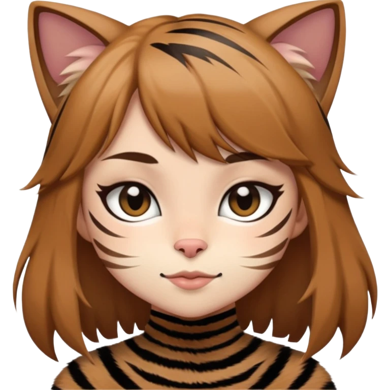 Catgirl with brown fur and black stripes emoji