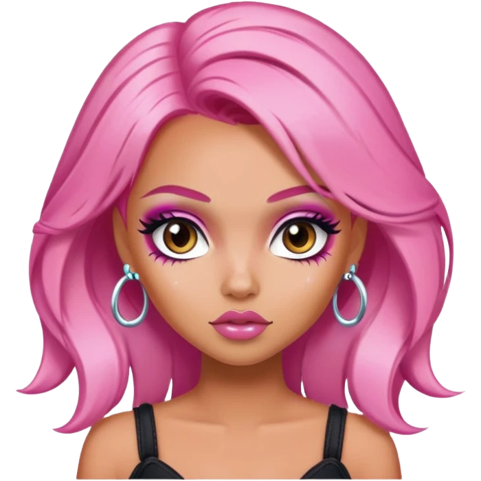 gyaru style, pink hair, pretty makeup, pretty bratz baddie emoji