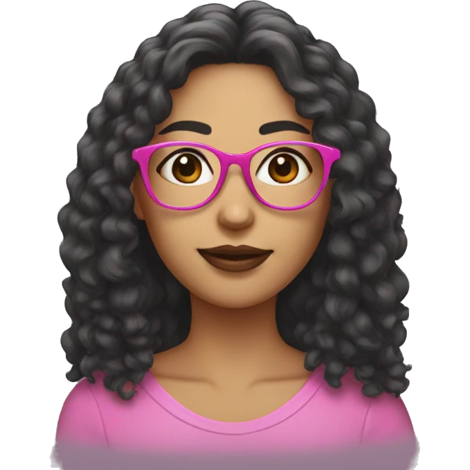 woman with blach frizz long hair and pink glasses emoji
